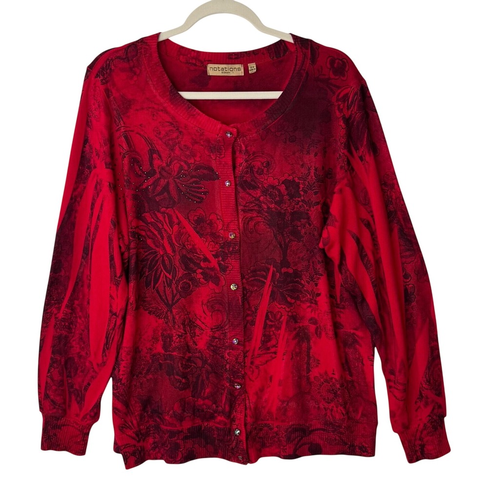 Y2K Cardigan Sz 2X Red Black Floral Aurora Buttons Whimsigoth Rockabilly Retro